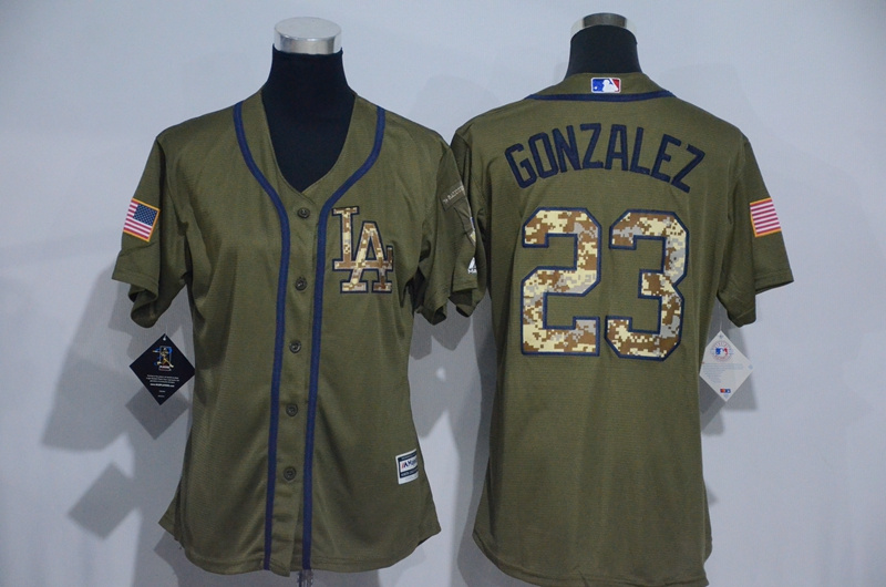 Womens 2017 MLB Los Angeles Dodgers #23 Gonzalez Green Salute to Service Stitched Baseball Jersey
